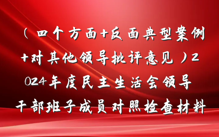 （四个方面+反面典型案例+对其他领导批评意见）2024年度民主生活会领导干部班子成员对照检查材料