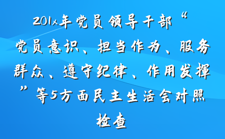 201x年党员领导干部“党员意识、担当作为、服务群众、遵守纪律、作用发挥”等5方面民主生活会对照检查