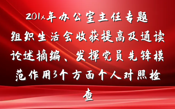 201x年办公室主任专题组织生活会收获提高及通读论述摘编、发挥党员先锋模范作用3个方面个人对照检查