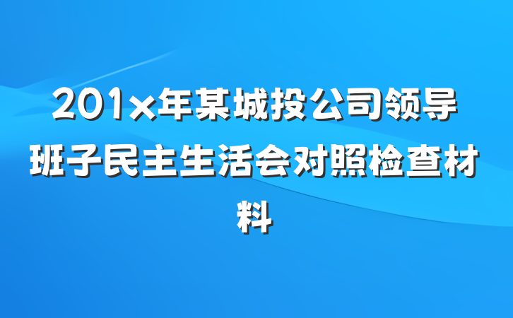 201x年某城投公司领导班子民主生活会对照检查材料