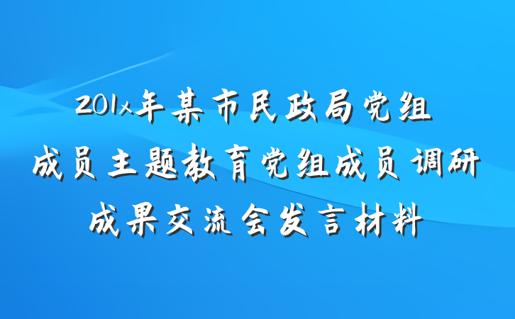201x年某市民政局党组成员主题教育党组成员调研成果交流会发言材料