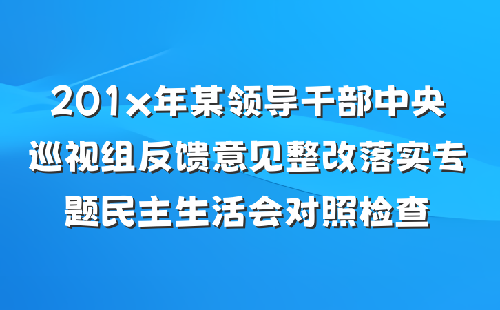 201x年某领导干部中央巡视组反馈意见整改落实专题民主生活会对照检查