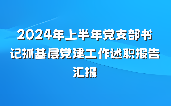 2024年上半年党支部书记抓基层党建工作述职报告汇报