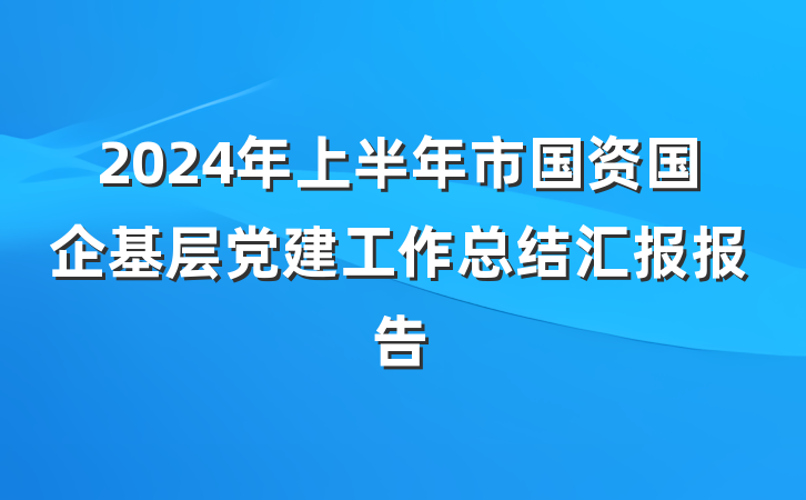 2024年上半年市国资国企基层党建工作总结汇报报告
