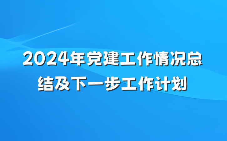 2024年党建工作情况总结及下一步工作计划