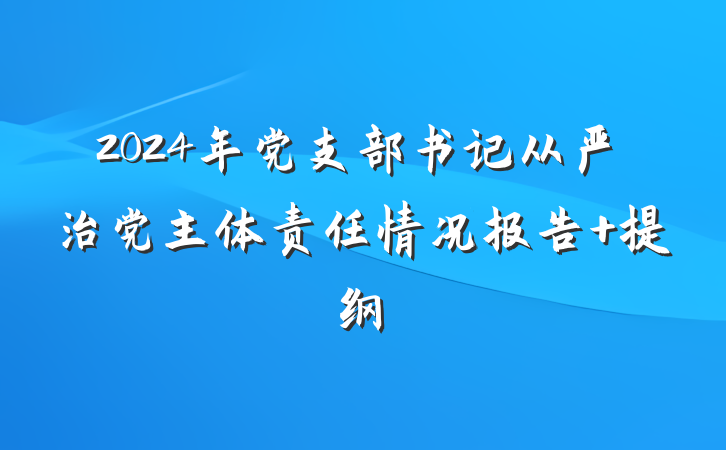 2024年党支部书记从严治党主体责任情况报告 提纲