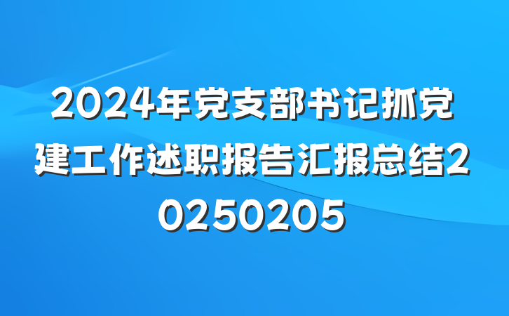 2024年党支部书记抓党建工作述职报告汇报总结20250205