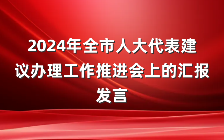 2024年全市人大代表建议办理工作推进会上的汇报发言