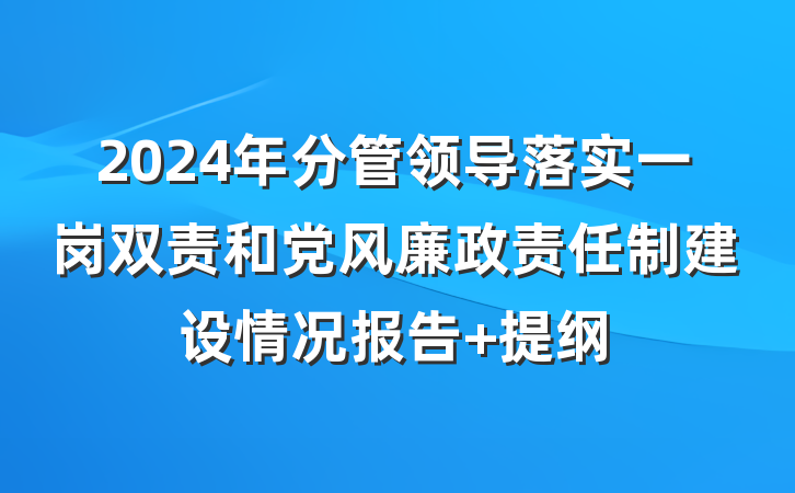 2024年分管领导落实一岗双责和党风廉政责任制建设情况报告 提纲