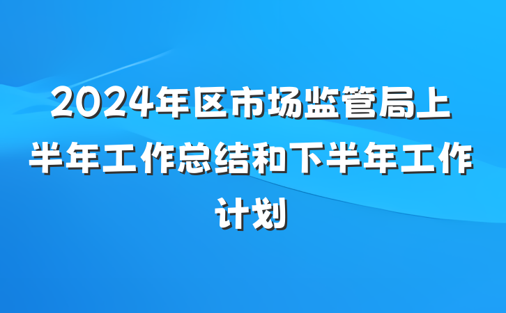 2024年区市场监管局上半年工作总结和下半年工作计划