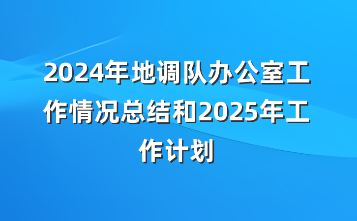 2024年地调队办公室工作情况总结和2025年工作计划