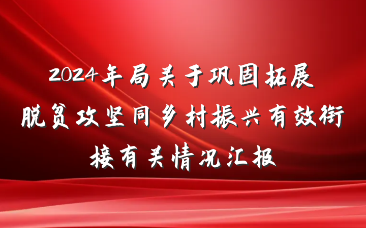 2024年局关于巩固拓展脱贫攻坚同乡村振兴有效衔接有关情况汇报