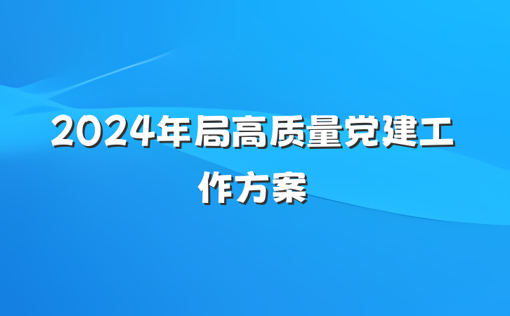 2024年局高质量党建工作方案