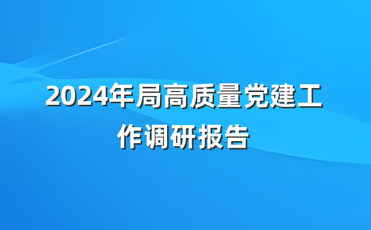 2024年局高质量党建工作调研报告