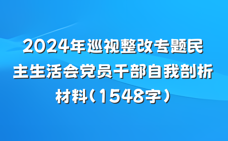 2024年巡视整改专题民主生活会党员干部自我剖析材料（1548字）