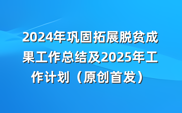 2024年巩固拓展脱贫成果工作总结及2025年工作计划（原创首发）