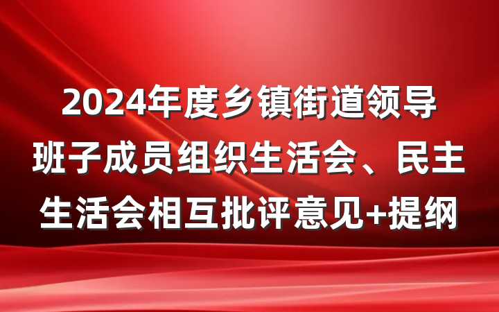 2024年度乡镇街道领导班子成员组织生活会、民主生活会相互批评意见 提纲