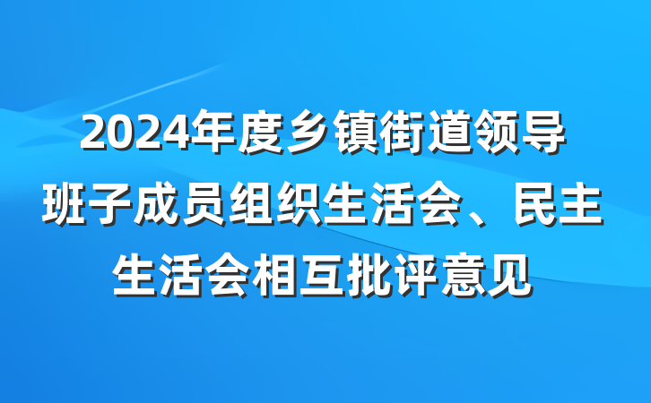 2024年度乡镇街道领导班子成员组织生活会、民主生活会相互批评意见