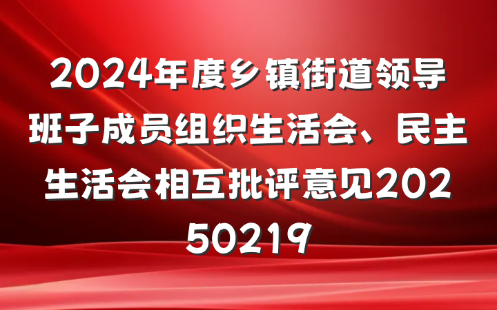 2024年度乡镇街道领导班子成员组织生活会、民主生活会相互批评意见20250219