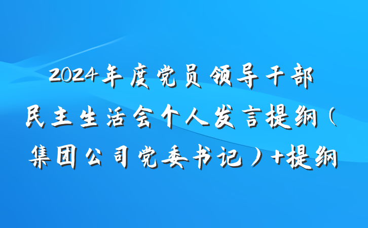 2024年度党员领导干部民主生活会个人发言提纲（集团公司党委书记） 提纲