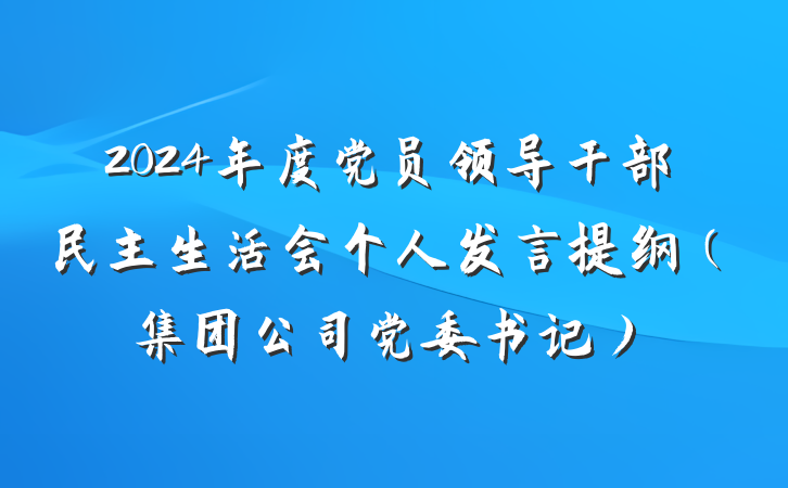 2024年度党员领导干部民主生活会个人发言提纲（集团公司党委书记）