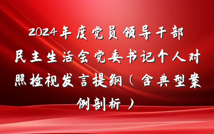 2024年度党员领导干部民主生活会党委书记个人对照检视发言提纲（含典型案例剖析）