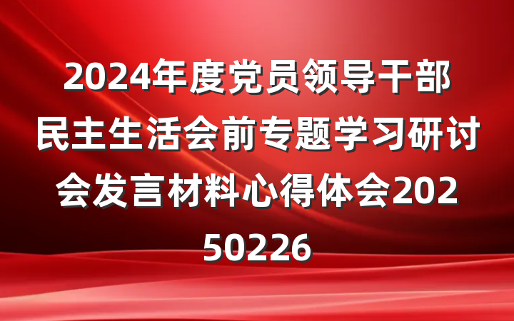 2024年度党员领导干部民主生活会前专题学习研讨会发言材料心得体会20250226