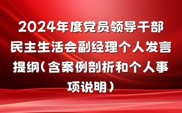 2024年度党员领导干部民主生活会副经理个人发言提纲（含案例剖析和个人事项说明）