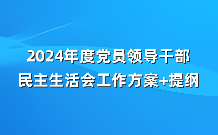 2024年度党员领导干部民主生活会工作方案 提纲