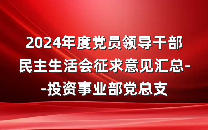 2024年度党员领导干部民主生活会征求意见汇总--投资事业部党总支