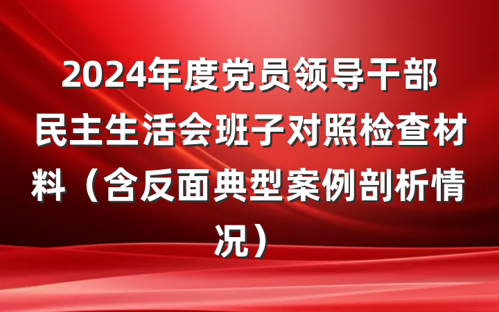 2024年度党员领导干部民主生活会班子对照检查材料（含反面典型案例剖析情况）
