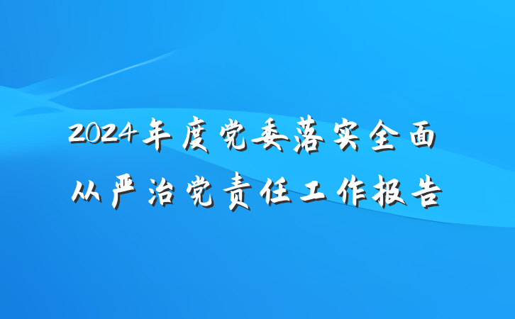2024年度党委落实全面从严治党责任工作报告