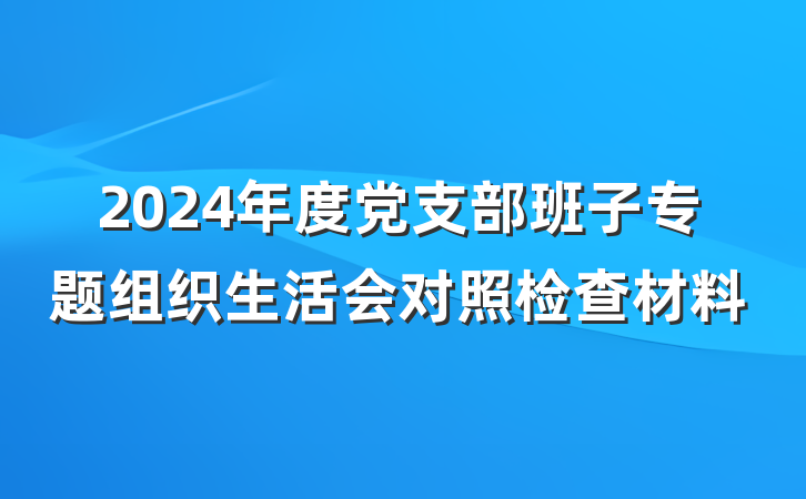 2024年度党支部班子专题组织生活会对照检查材料