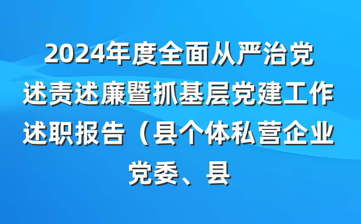 2024年度全面从严治党述责述廉暨抓基层党建工作述职报告（县个体私营企业党委、县
