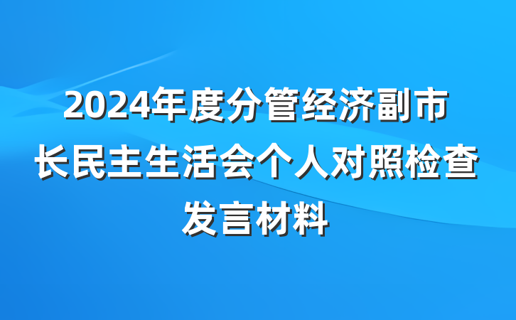 2024年度分管经济副市长民主生活会个人对照检查发言材料