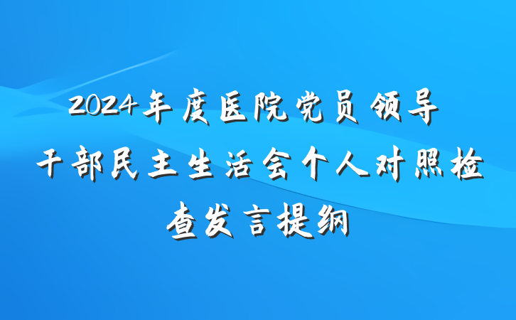 2024年度医院党员领导干部民主生活会个人对照检查发言提纲