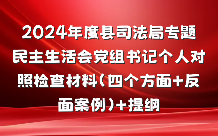 2024年度县司法局专题民主生活会党组书记个人对照检查材料（四个方面 反面案例） 提纲