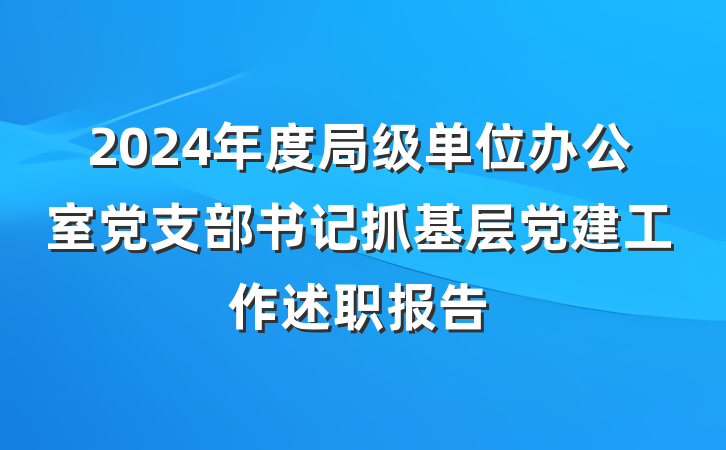 2024年度局级单位办公室党支部书记抓基层党建工作述职报告