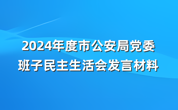 2024年度市公安局党委班子民主生活会发言材料
