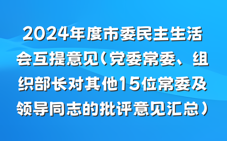 2024年度市委民主生活会互提意见（党委常委、组织部长对其他15位常委及领导同志的批评意见汇总）