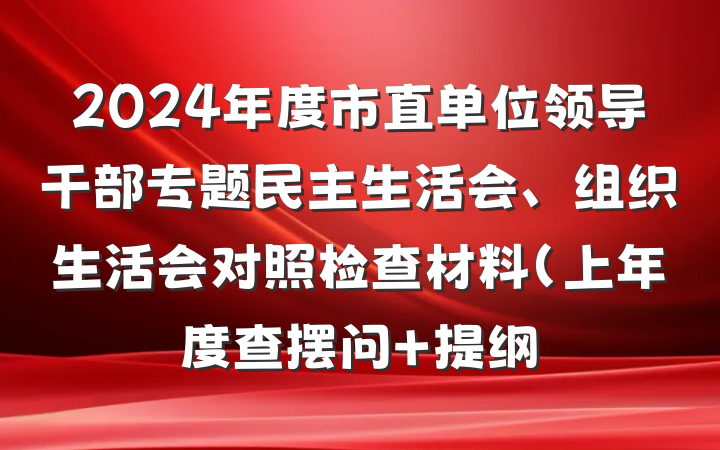 2024年度市直单位领导干部专题民主生活会、组织生活会对照检查材料（上年度查摆问 提纲