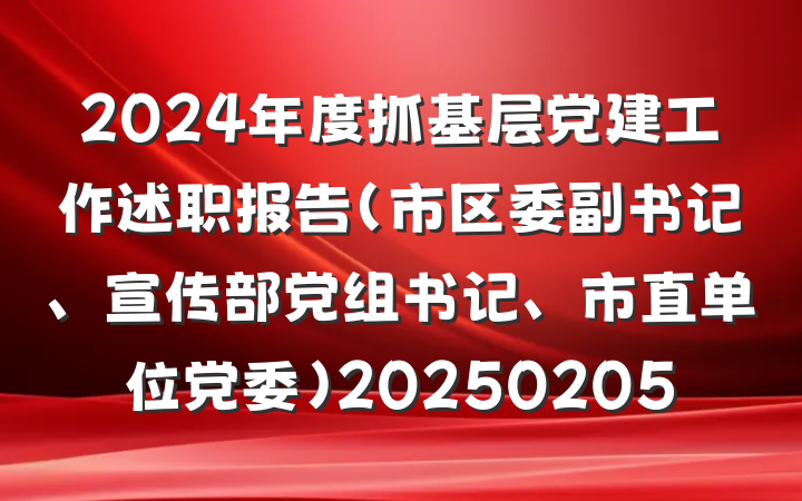2024年度抓基层党建工作述职报告(市区委副书记、宣传部党组书记、市直单位党委)20250205