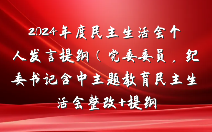 2024年度民主生活会个人发言提纲（党委委员，纪委书记含中主题教育民主生活会整改 提纲