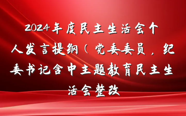2024年度民主生活会个人发言提纲（党委委员，纪委书记含中主题教育民主生活会整改
