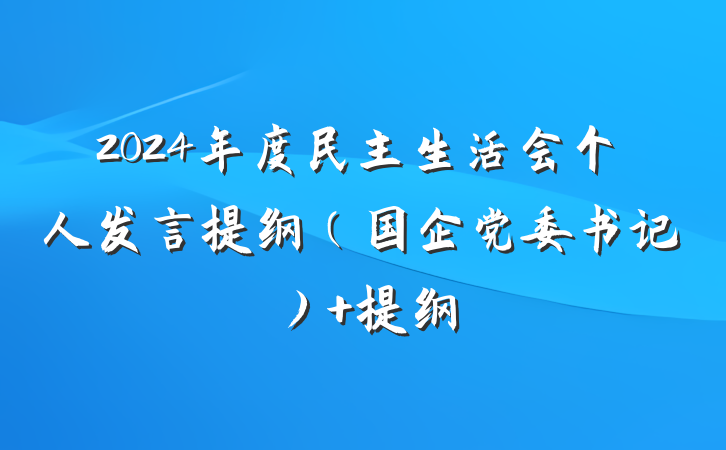 2024年度民主生活会个人发言提纲（国企党委书记） 提纲