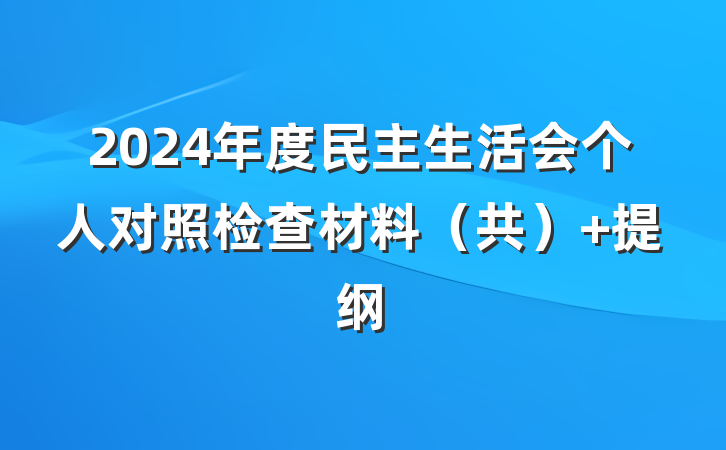2024年度民主生活会个人对照检查材料（共） 提纲