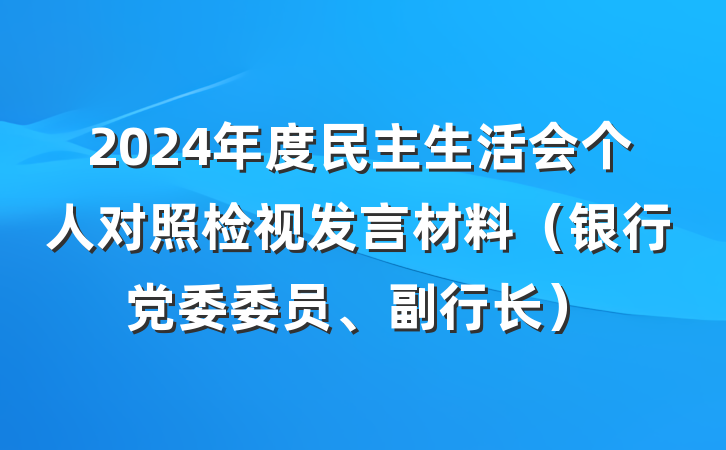 2024年度民主生活会个人对照检视发言材料（银行党委委员、副行长）