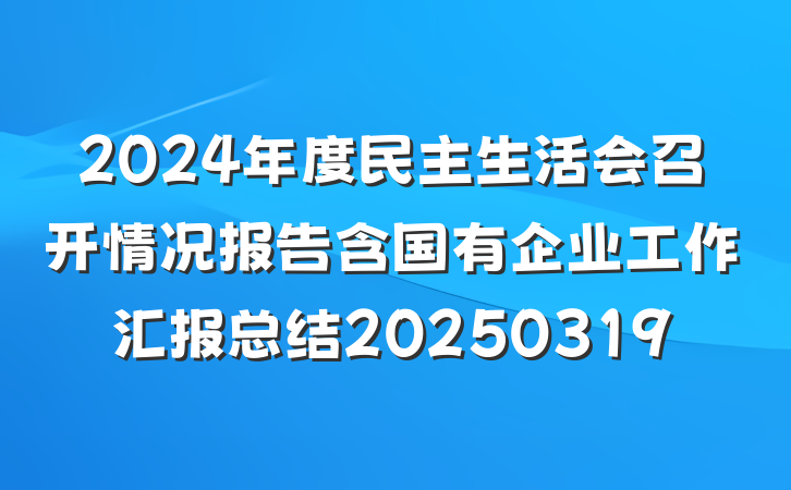 2024年度民主生活会召开情况报告含国有企业工作汇报总结20250319