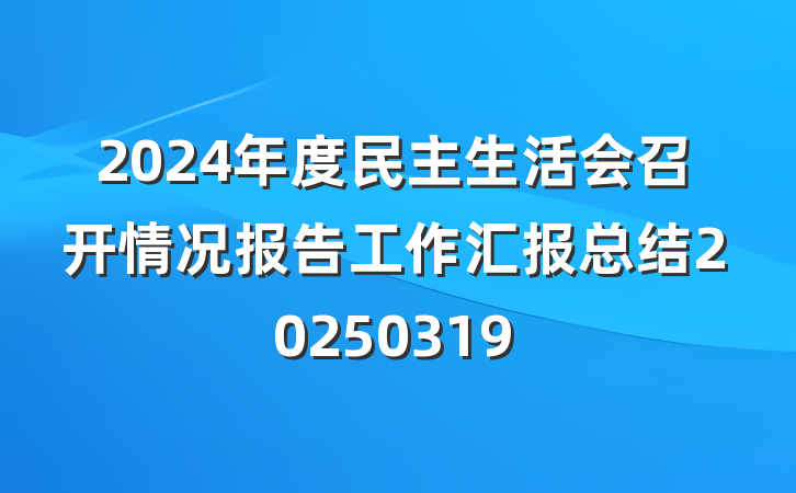 2024年度民主生活会召开情况报告工作汇报总结20250319
