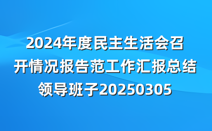 2024年度民主生活会召开情况报告范工作汇报总结领导班子20250305